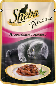 Sheba Pleasure пауч для кошек Говядина/Кролик (24шт по 85гр)